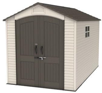 Lifetime 60282 Heavy Duty Garden Storage Shed, 7 x 12 ft (213 x 366 cm), High-Density Polyethylene (HDPE), Steel-Reinforced Apex Roof, Tan