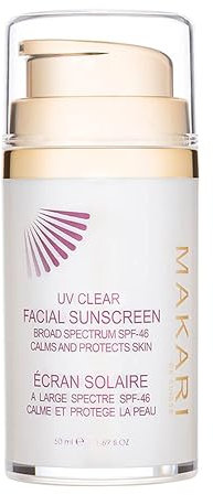Makari UV-Klarer Gesichts-Sonnenschutz, breites Spektrum LSF 46, 50 ml. Sonnenschutz für Gesicht und Hals, schützt vor schädlichen UVB- und UVA-Strahlen, ölfreie Formel für alle Hauttypen