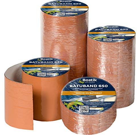 Bostik Batuband 650 – Bande d’Étanchéité Autocollante À Froid – Couverture, Façade, Vitrage, Maçonnerie, Industrie – 1 Rouleau – Orange – Longueur 10 m, Largeur : 30 cm, Épaisseur : 0,8 mm