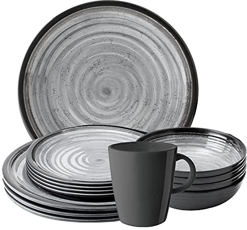 Camping Melamin-Geschirr Set 16-teilig Teller & Kaffee-Tassen - Unzerbrechlich für Wohnmobil, Wohnwagen, Bulli & Camper - Spülmaschinenfest & Kompakt - Retro, Boho | SUNDREAM Zodiac