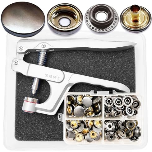 Druckknopf Set mit Zange Schwarz Φ15mm Messing Druckknöpfe Nähzubehör Buttons Knöpfe zum Annähen Snaps für DIY Basteln Stoff, Kleidung Taschen