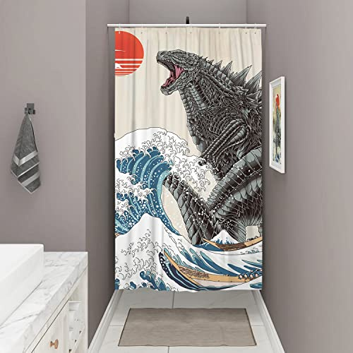 Desihom lustige Duschvorhänge für kleine Duschkabinen, lustiger Anime-Monster-Duschvorhang für Badezimmer, Coole asiatisch-japanische Badezimmerdekoration, Polyestergewebe ca. 91 x 183 cm (B x L)