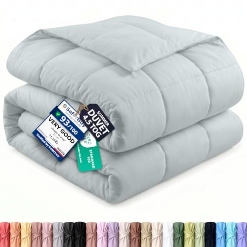 Utopia Bedding King Duvet Lightweight 4.5 Tog Coverless Soft Microfiber Breathable All Season Duvet, Box Stitch Quilting and Ideal for Summer Weather, 220x230 cm (Light Grey)