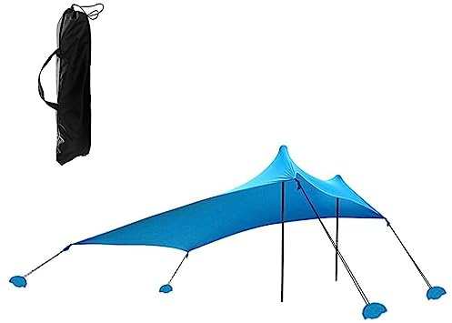 Tente de plage, abri solaire, tente de plage avec ancres pour sac de sable, tente de plage portable pour la plage, la randonnée, le camping, le jardin, la pelouse (bleu)