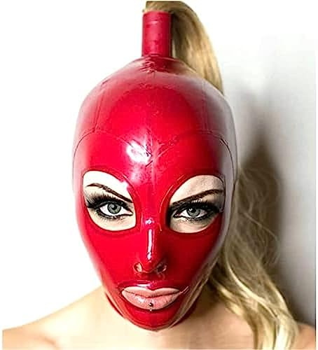 Cappuccio In Lattice Rosso Con Maschera Di Gomma A Coda Di Cavallo Bionda Con Costume Da Usura Per Feste Cosplay Con Parrucca Dorata,Personalizza La Dimensione