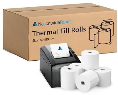 NationwidePaper 20 Rolls Thermal Till Rolls 80x80mm, Credit Card Machine PDQ, Cash Register, White
