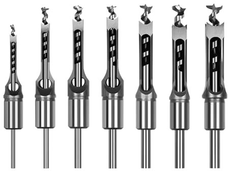 Lot de forets carrées pour perçage, pour menuiserie, HSS (6,4 mm/8 mm/9,5 mm/10 mm/11 mm/12,7 mm/14 mm/16 mm) (7 pièces)