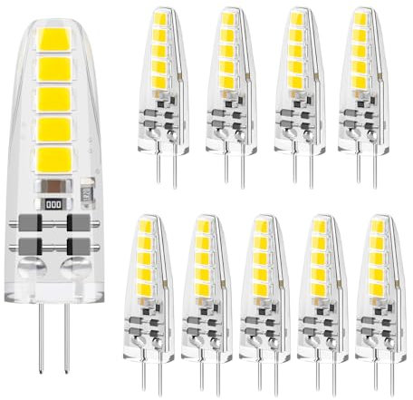DiCUNO G4 LED Dimmable Light Bulbs 2W, 12V, 185LM, Daylight White 5000K, Equivalent to 20W G4 Halogen Bulb, Bi-Pin Base, No Flicker Capsule Bulb for Chandelier Home Lighting Decor, 10 Pcs