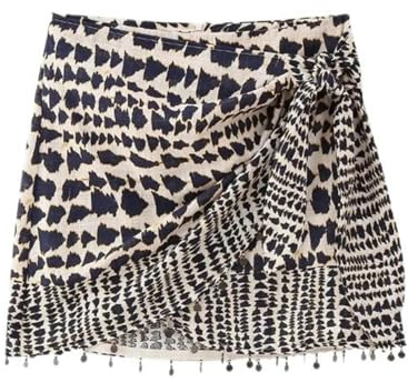 Summer New Women's Beaded Decoration Lace Up Bow Printed Mini Skirt Casual Female High Waist Street Clothing