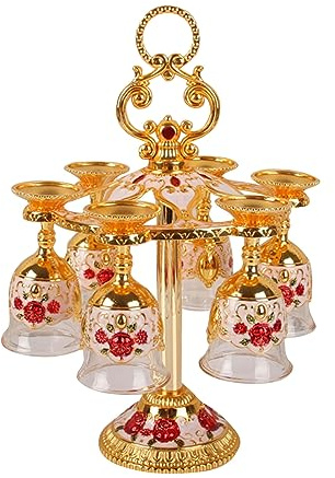 6Pcs Mini Gobelet à Calice, Verre En Alliage De Zinc De Style Rétro En Relief Motif De Fleur Pimp Cup, Verre à Liqueur De Vin En Relief De Luxe Pour Fête Banquet Bar Famille(Blanc doré)