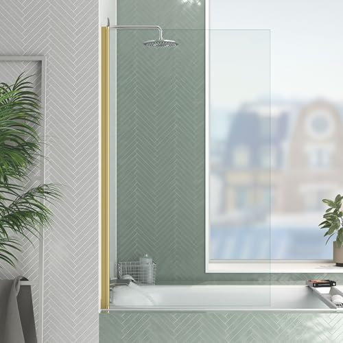 Marwell Paroi de douche pliante Golden Touch 140 x 80 cm pour baignoire avec verre de sécurité trempé de 4 mm – Cadre en aluminium de qualité supérieure aspect doré brossé