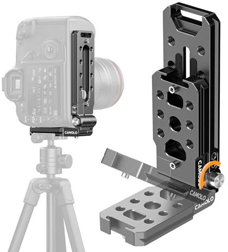 CAMOLO Geek Faltbare L-Bracket Vertikale, L-Halterung mit Schnellwechselplatte 1/4 Zoll Arca-Swiss Kaltschuh DSLR-Kamera L-Halterung Kompatibel mit Canon Nikon Sony DJI Osmo Ronin Zhiyun