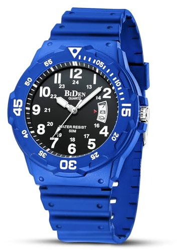 Mens Watches Analog Quartz Watch Waterproof Sports Casual Wrist Watch | Clear 12/24H Time Dial Design, Date Display, 3ATM Daily Waterproof, Durable Silicone Strap, Rugged Outdoor Military Style
