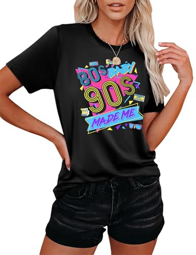 T-Shirt Femme Style Batik Années 90 - Rétro Années 80, Noir-B, XXL