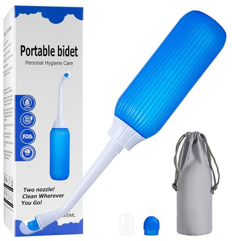 Brigtviee Portable Bidet 500ml Upside Down Peri Bottles with 2 Nozzles & Retractable Conduit, Travel Bidet Bottle, Perineal Bottle for Postpartum Perineal Care & Personal Hygiene Cleaning,Blue