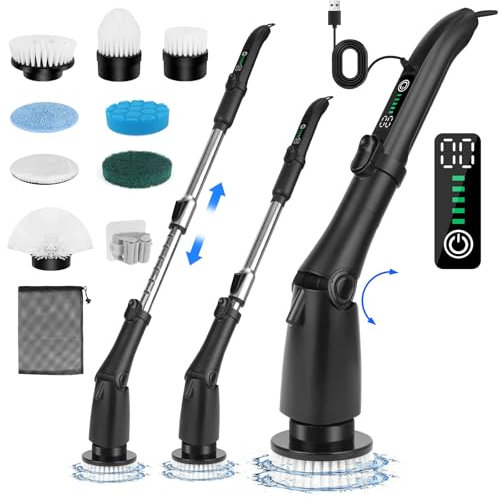 Apritsce Elektrische Reinigungsbürste, Electric Spin Scrubber, Elektrische Bürste mit 8 Austauschbaren Bohrbürstenköpfen, Elektrische Putzbürste Zum Putzen für Wanne, Boden, Bad Küche Und Auto