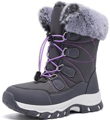 YINGCSM Chaussures d'hiver pour femme - Doublées et chaudes - Bottes de neige antidérapantes - Chaussures de randonnée - Chaussures de trekking pour femme, gris, 38 EU