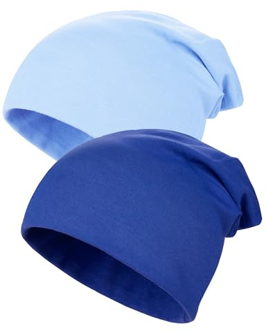 Kiiwah 2 Piezas Gorro de Punto de Invierno para Bebés y Niños, Slouch Beanie Gorro de Bebé Niña, Cálido Sombrero de Beanie para Niños Primavera, Otoño, Invierno-Azul Claro,Azul Oscuro