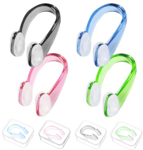 GEMMAHW Clip de Nariz para Natación – 4 Piezas con Caja de Almacenamiento, Tapones de Nariz Impermeables para Adultos y Niños, Accesorios para Nadar, Protección para la Nariz en Deportes Acuáticos