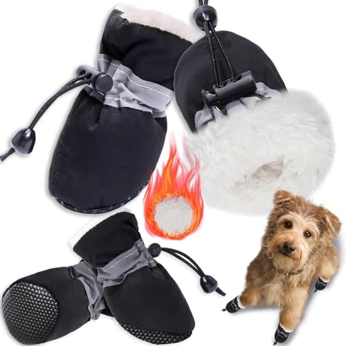 4PCS Stivali per Cane, Scarpe Invernali Antiscivolo E Calde per Cani di Piccola E Media Taglia, Adatte per Attività All'aperto (Nero 4)