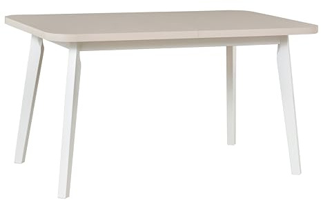 LeafDesign Ausziehbarer Esstisch- Oval- Esszimmertisch- Küchentisch-Hölzerne Beine in Weiß - Tischplatte in Kaschmir- Moderner Stil- Für 6-8 Personen, 80x 140-180 (kaszmir, Weiss)