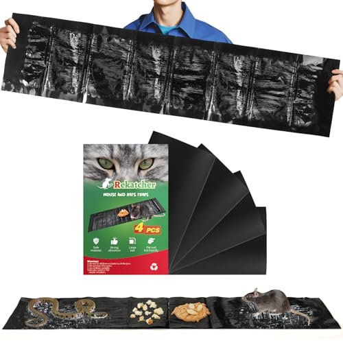 Rekatcher 1.2M Colle Souris 4 Pièces Piege a Souris, Produit Anti - Rat pour Cuisine Chambre Balcon Garage, Peut être Coupé