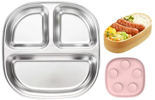 Gomice Platos Para Niños Pequeños - Platos Infantiles Compartimentados y Cuenco Para Comida,Vajilla Reutilizable De Acero Inoxidable Con Ventosa Antideslizante Para Colegio, Viajes Y Hogar