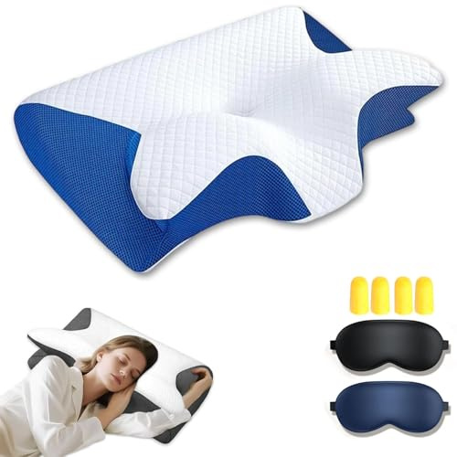 Cuscino Curosleep Originale, Cuscino Cervicale Dreamsleepz, Cuscini Ortopedico Ergonomico Con Supporto Sagomato, Cuscini Terapeutico Per Il Supporto Cervicale Per Fianchi E Schiena,Blue-60×40×14cm