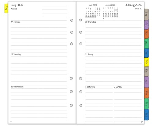 Agenda settimanale 2026 2027 Personal A6 6 fori, 1 settimana 2 pagine con linguette, appunti, contatto, agosto 2026-luglio 2027, 100 GSM, calendario 2026/27, organizer per calendario, 95 x 171 mm