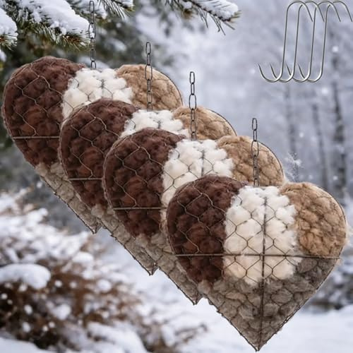2026 New Handmade Alpaca Fiber Bird Nesting Heart, Bird Nesting Material Holder, Refillable Birds Heart Shape Hummingbird Nesting, Winter Fowl Gifts Animal Hummingbirds Lovers Home Garden Yard (4)