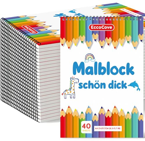 EccoCove 24 Stück Zeichenblock A4 - Malblock DIN A4 40 Blatt Sketchbook Zeichenpapier Malpapier Kinder Skizzenblock A4 Skizzenbuch für Kinder Malanfänger zum Zeichnen Schreiben Skizzieren