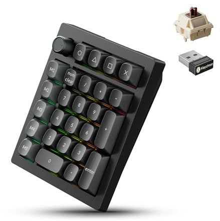 Keychron V0 Ultra 8K Teclado Numérico Inalámbrico, 27 Teclas, 8000 Hz Polling Rate, 2,4 GHz/BT 5.3/USB-C, 360h Autonomie, Programable Mediante ZMK y Launcher, para Mac y Windows, Interruptor Marrón