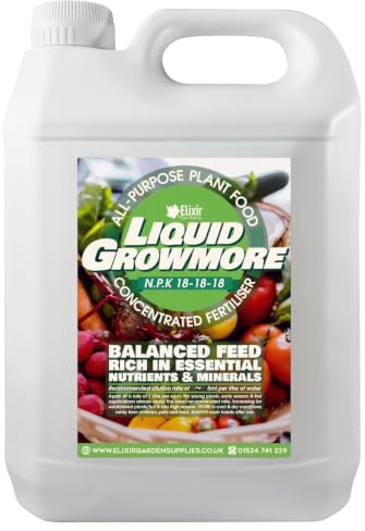 Elixir Gardens Liquid Growmore Concentrated Fertiliser N.P.K 18-18-18 10L | Vegetable, Fruit & Flower Food/Plant Fertiliser 0.5 L Bottle