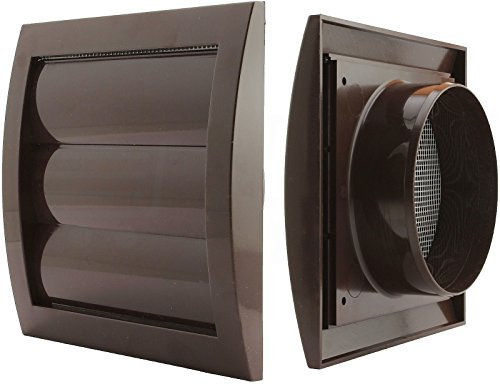 Grille d'aération pour store - Diamètre : 100 mm - Marron - Avec lamelles gravitatives et moustiquaire - En plastique ABS - Résistant aux intempéries - Protection contre les insectes - Lamelles mobiles - Clapet anti-retour - Clapet d'évacuation d'air - Grille de protection contre les intempéries