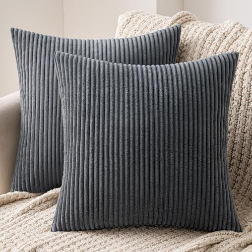 MIULEE Set of 2 Corduroy Cushion Cover 60x60 Grey Sofa Cushions | Pillow Cases Sofa Modern Soft Decorative Couch Cushions With Hidden Zip