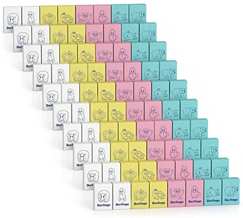 Berlingo Radiergummi Set, 80 Stück, rechteckig, thermoplastisch, 28x18x10 mm, für das Büro, das Home Office oder die Schule und Uni, Serie Tiere