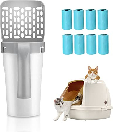 Vegena Cat Litter Scoop with Bags: Integrated Cat Litter Scoop, Integrated Detachable Deep Cat Litter Shovel, Large Capacity Portable Litter Shovel, Premium Cat Litter Scoop(8 Rolls Waste Bags)