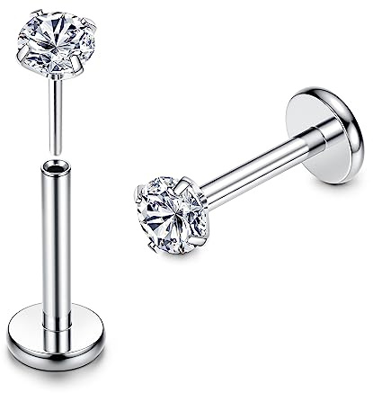 ADRAMATA 2Pcs G23 Titanio Piercing Labbro Brillantino Senza filo Medusa Labret Piercings Piccolo Piercings Naso CZ Opale Orecchio Argento Piercing Helix Trago