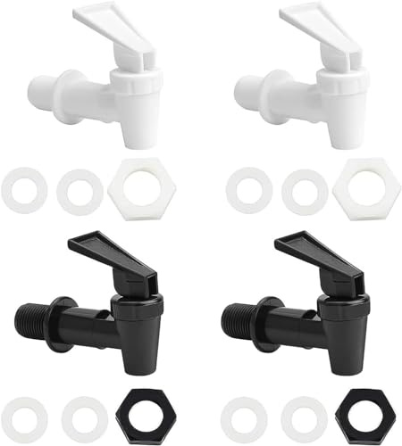 Rubinetto per dispenser di bevande in plastica, per bevande calde e fredde, rubinetto per dispenser di bevande, per botte di birra, succo, bicchiere, caffè, fontanella, nero + bianco, confezione da 4