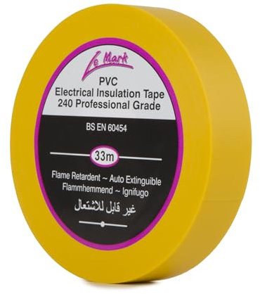 Le Mark Yellow PVC Electrical Insulation Tape - 33m x 19mm, Flame Retardant, RoHS & BS EN 60454-2 Compliant, Water & Abrasion Resistant, Easy Unwind & Tear, Professional Grade