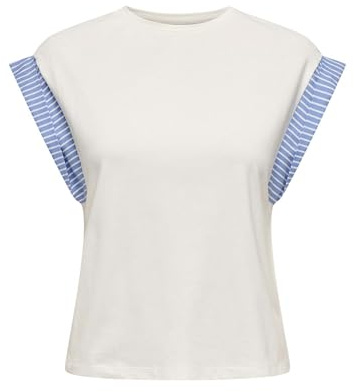 ONLY Women's Onldawn Life S/S O-Neck Mix Top JRS, Cloud Dancer, L