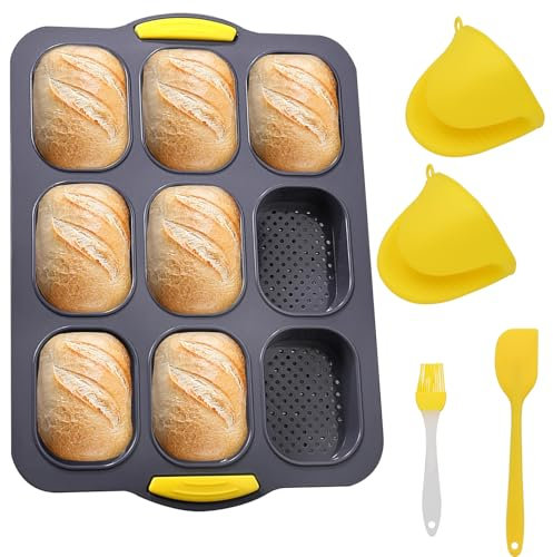 Moule à petits pains en silicone, non adhésif et résistant à la chaleur, pour pain fait maison, baguettes, pain complet, hot-dogs, passe au lave-vaisselle et au micro-ondes