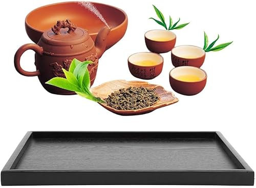 Vassoio da portata in legno Rettangolo Frutta Tè da colazione Piatto da portata per la casa Albergo Caffè Caffetteria Mense, bordo alto Vassoio da tè in Legno Massello Nero, vassoi da cameriere