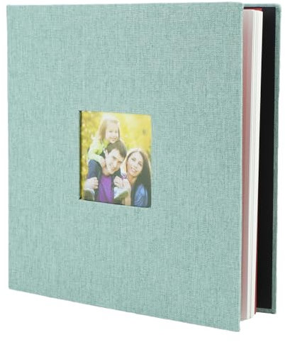 QWORK® Linen Cover Self-Adhesive Photo Album 28 x 27 cm, 40 Pages (20 Sheets), for 4x6 & 8x10 Pictures - Photo Book Holds 140 4x6 or 40 8x10 Photos