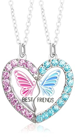 Cosysparks Collier d'Amitié Magnétique pour 2 Filles - Pendentif Coeur Papillon BFF avec Sœur Correspondant - Cadeau de Graduation Anniversaire Noël