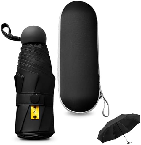 Sykrawki reseparaply, 8 spröt fickparaply med kapselfodral, litet UV-paraply, bärbart fickparaply för män och kvinnor, svart