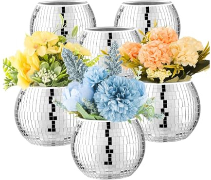 Tebbomp 6 Pcs Disco Ball Vase Disco Ball Planter for Centerpieces Disco Ball Decor Flower Vase with Mirror Glass for Wedding