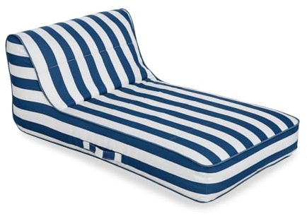 Upholstered Stylish Pool Float Lounger Recliner, Large Floating Chair & Backrest, Heavy Duty Lake, Beach - Premium Comfortable Tube, Durable Water Floaty Tanning Relaxation LoungeFloat - Blue Stripped