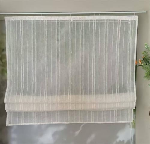 Vordesack Leinenoptik Raffrollo mit Längsstreifen Muster Einfarbig Kleinfenster halbtransparent Raffgardine mit Klettband 1 Stück Natur HxB 140x40cm