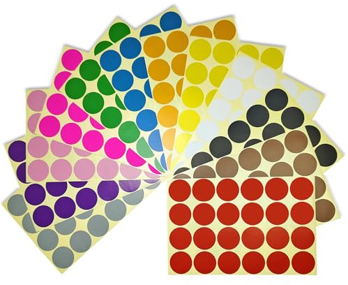 Forever bene 576 Pegatinas Redondas de Colores (32mm) - Gomets Adhesivos Grandes en 12 Tonos, Etiquetas Circulares Escribibles para Inventario, Mudanzas y Clasificar (24 Hojas)